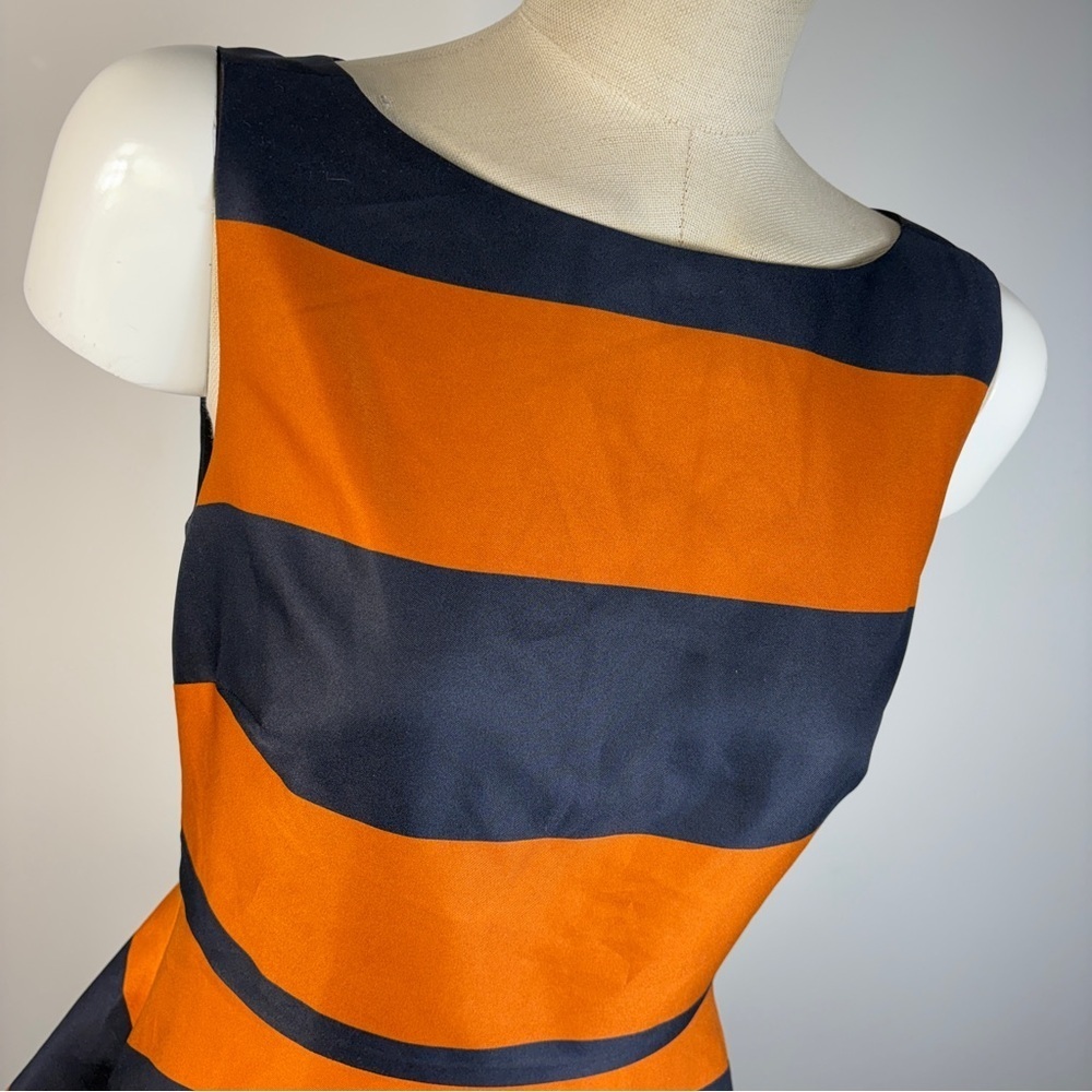 Banana Republic Navy Blue & Orange Striped Peplum Top 2 - Picture 4 of 9